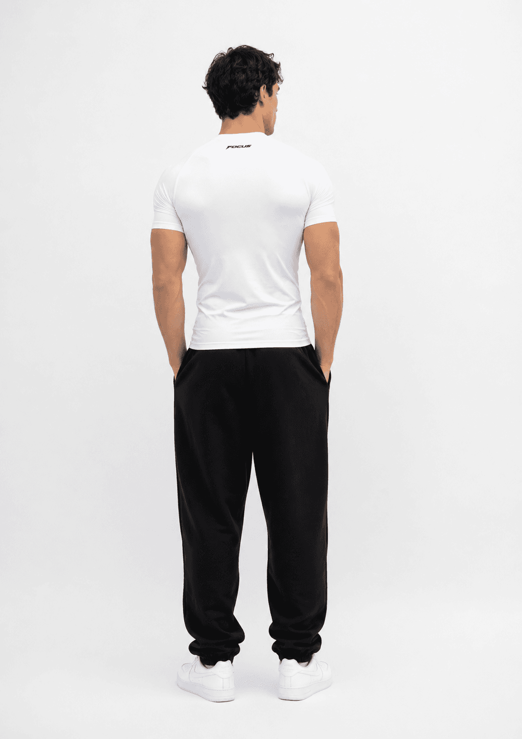 FocusGym white compression top photoshoot